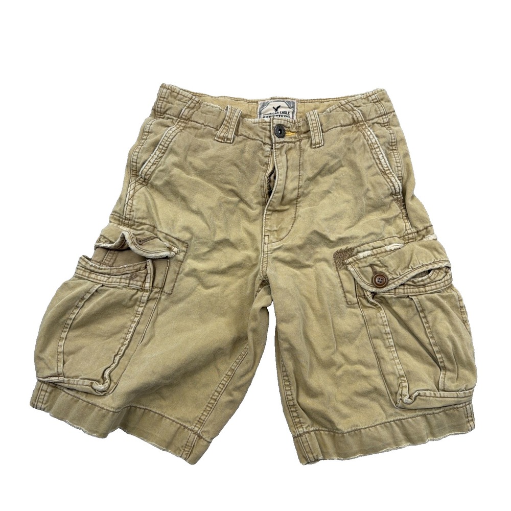 American Eagle Cargo Shorts Men 26 Tan Brown Khaki Classic Fit Retro Distressed